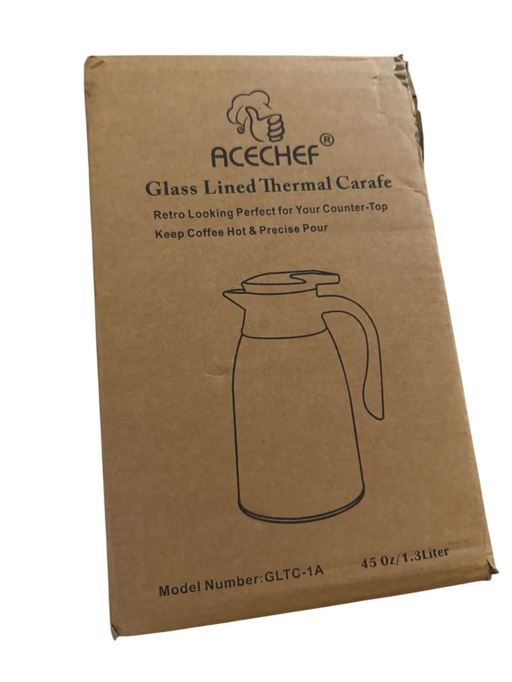 AceChef Glass Lined Thermal Carafe 45 Oz Retro  Coffee Kitchen NIB Farmhouse
